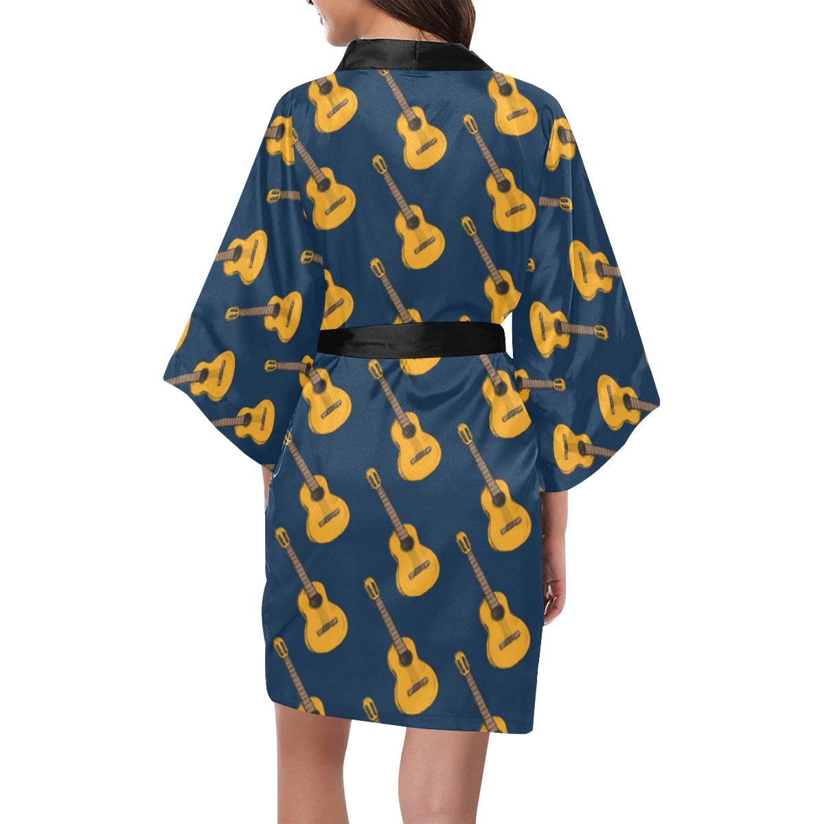 Acoustic Guitar Pattern Print Design 04 Women's Short Kimono