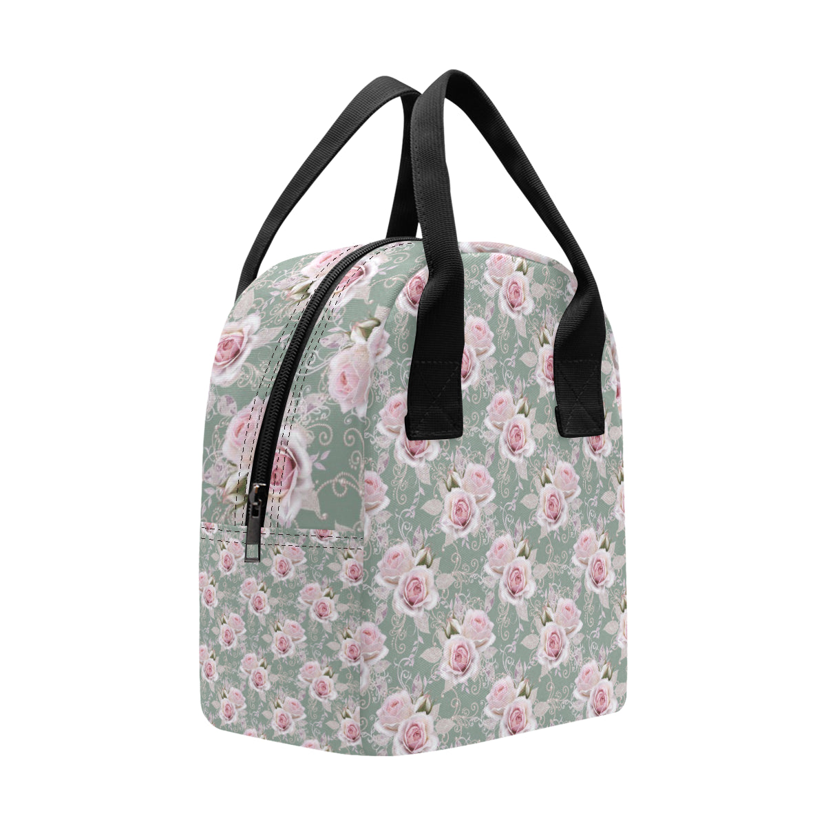 Rose White Pattern Print Design RO012 Insulated Lunch Bag