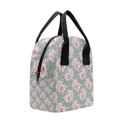 Rose White Pattern Print Design RO012 Insulated Lunch Bag