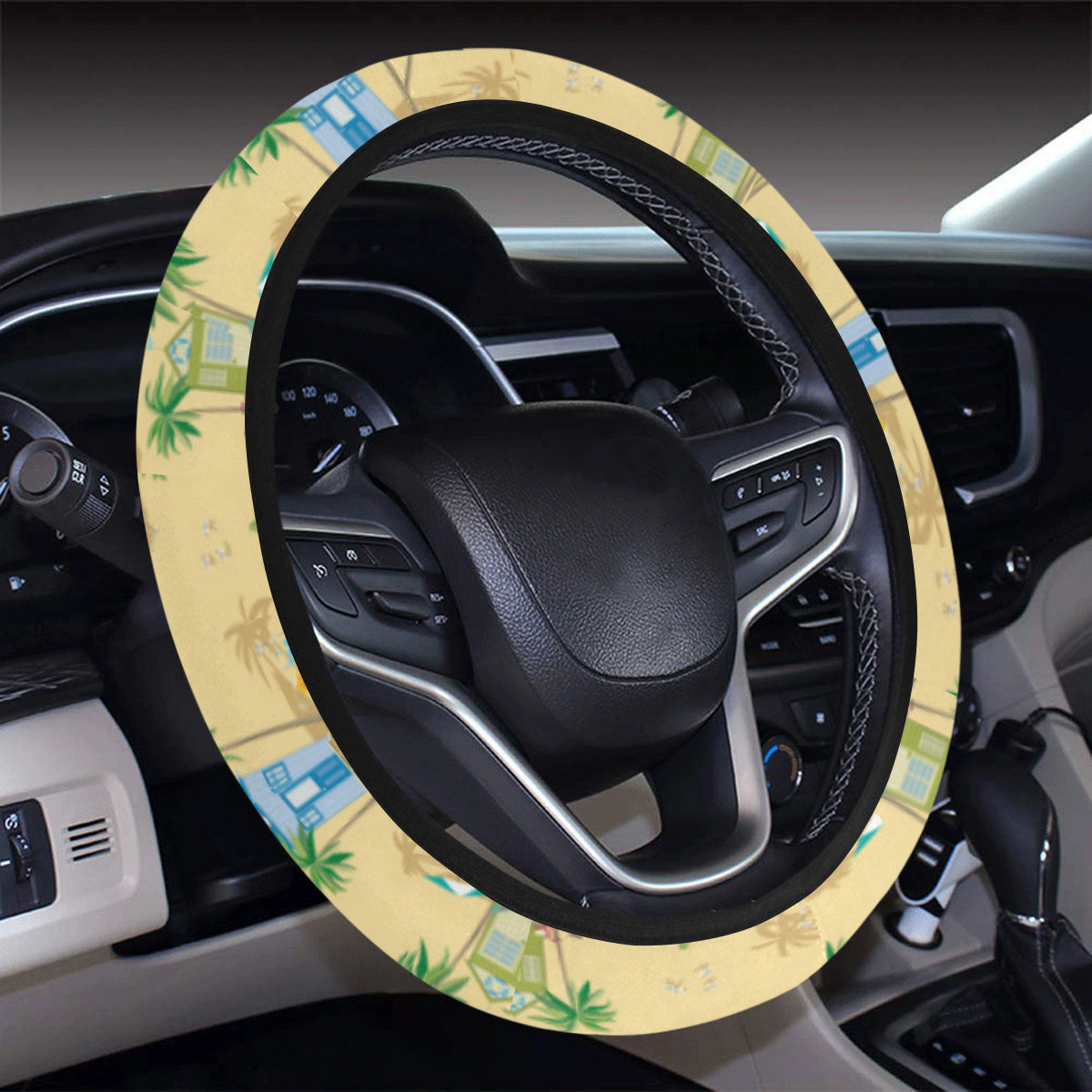 Beach Themed Pattern Print Design 01 Steering Wheel Cover with Elastic Edge