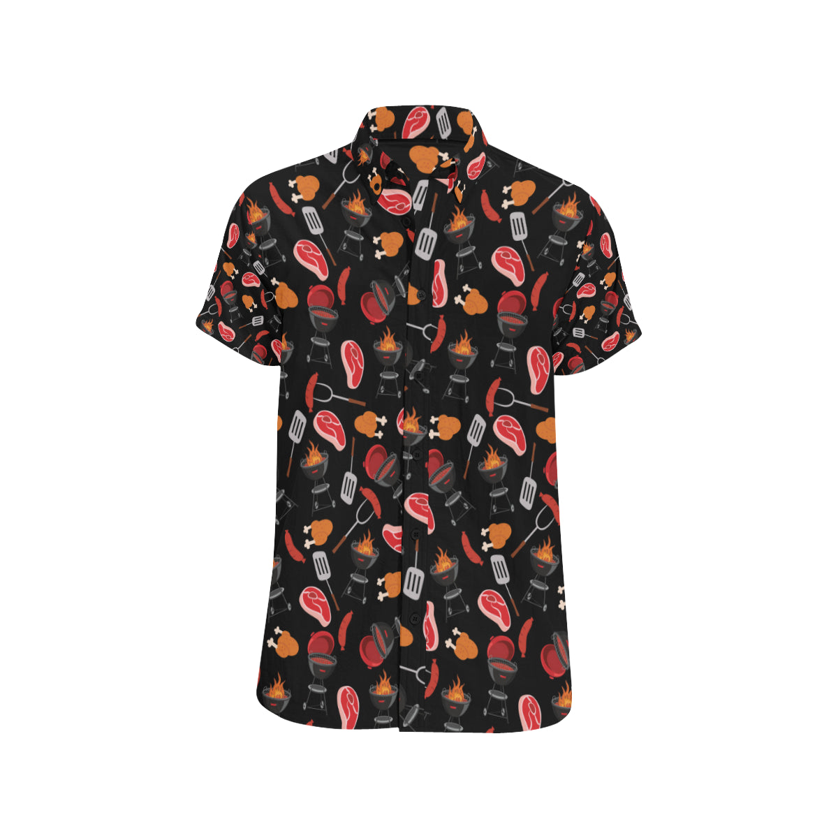 Barbecue Pattern Print Design 04 Men's Short Sleeve Button Up Shirt