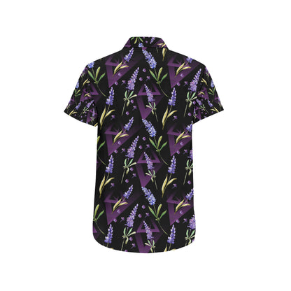 Lavender Pattern Print Design LV07 Men's Short Sleeve Button Up Shirt