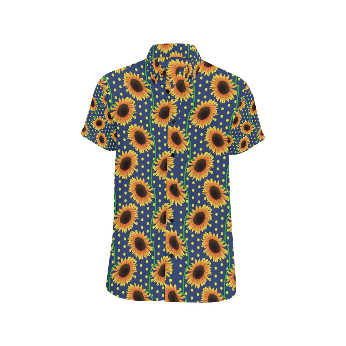 Sunflower Pattern Print Design SF03 Men's Short Sleeve Button Up Shirt