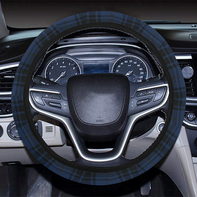 Navy Blue Tartan Plaid Pattern Steering Wheel Cover with Elastic Edge