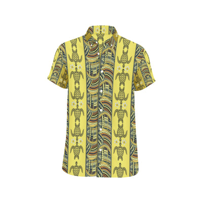 Polynesian Turtle Hawaiian Design Print Men's Short Sleeve Button Up Shirt