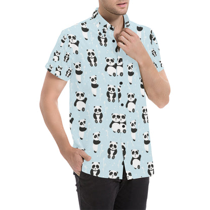 Panda Pattern Print Design A01 Men's Short Sleeve Button Up Shirt