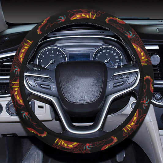Chinese Dragons and Peonies Design Steering Wheel Cover with Elastic Edge