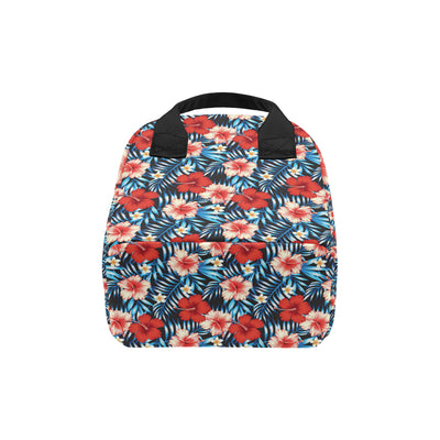 Red Hibiscus Blue Scene Insulated Lunch Bag