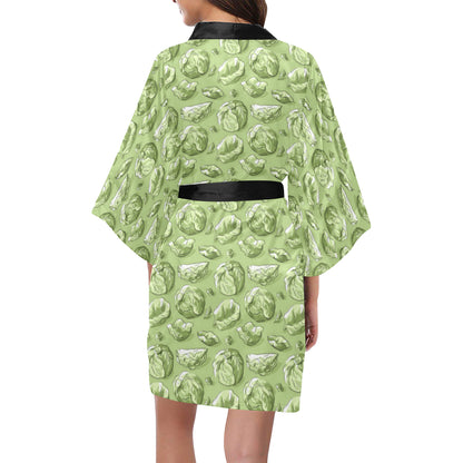 Brussels Sprouts Pattern Print Design 01 Women's Short Kimono
