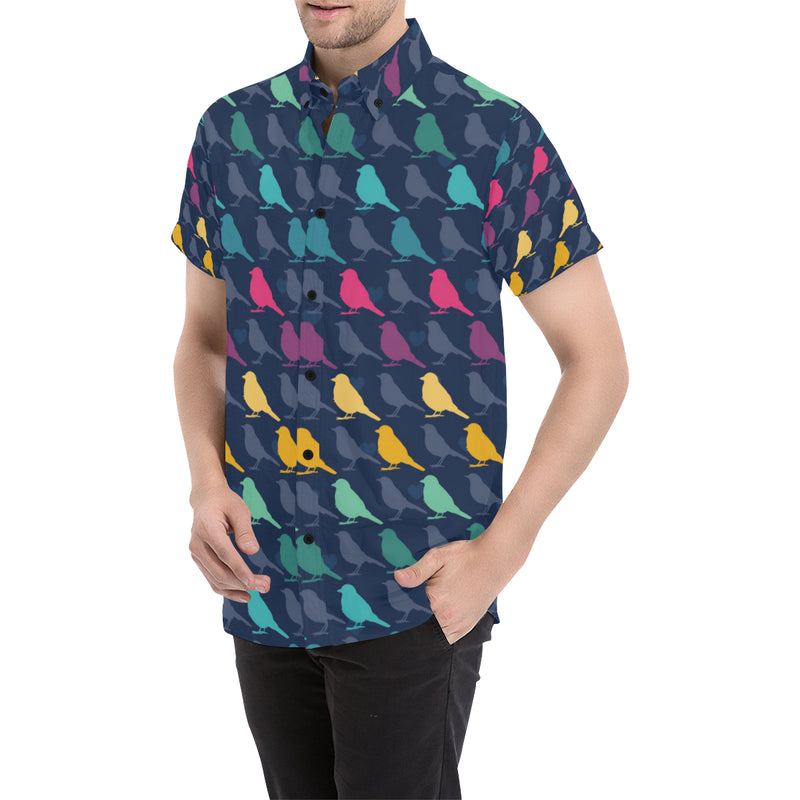 Birds Pattern Print Design 01 Men's Short Sleeve Button Up Shirt