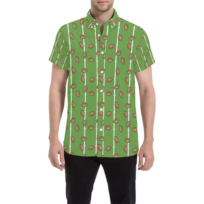 American Football on Field Themed Print Men's Short Sleeve Button Up Shirt