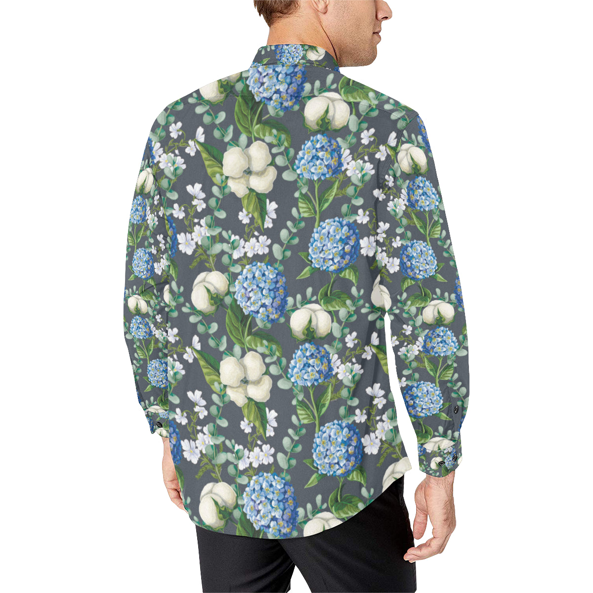 Hydrangea Pattern Print Design 02 Men's Long Sleeve Shirt