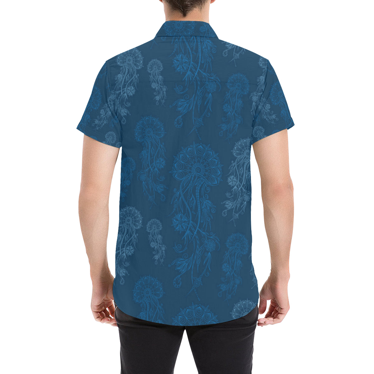 Jellyfish Pattern Print Design 01 Men's Short Sleeve Button Up Shirt