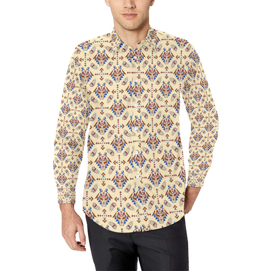 Aztec Wolf Pattern Print Design 03 Men's Long Sleeve Shirt