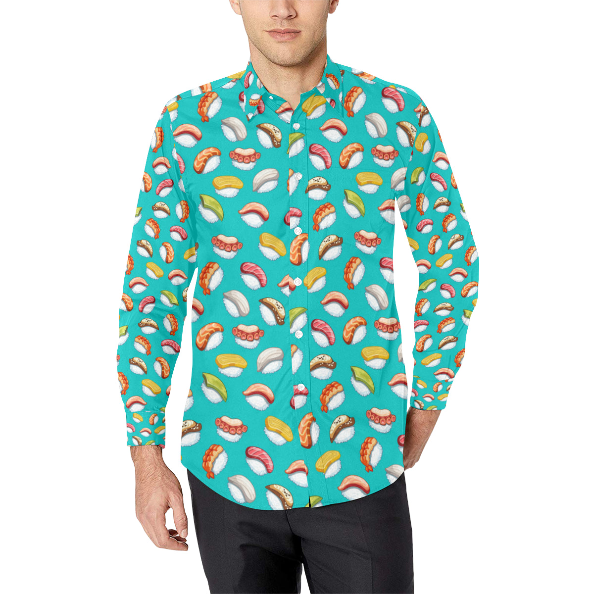 Sushi Themed Print Men's Long Sleeve Shirt