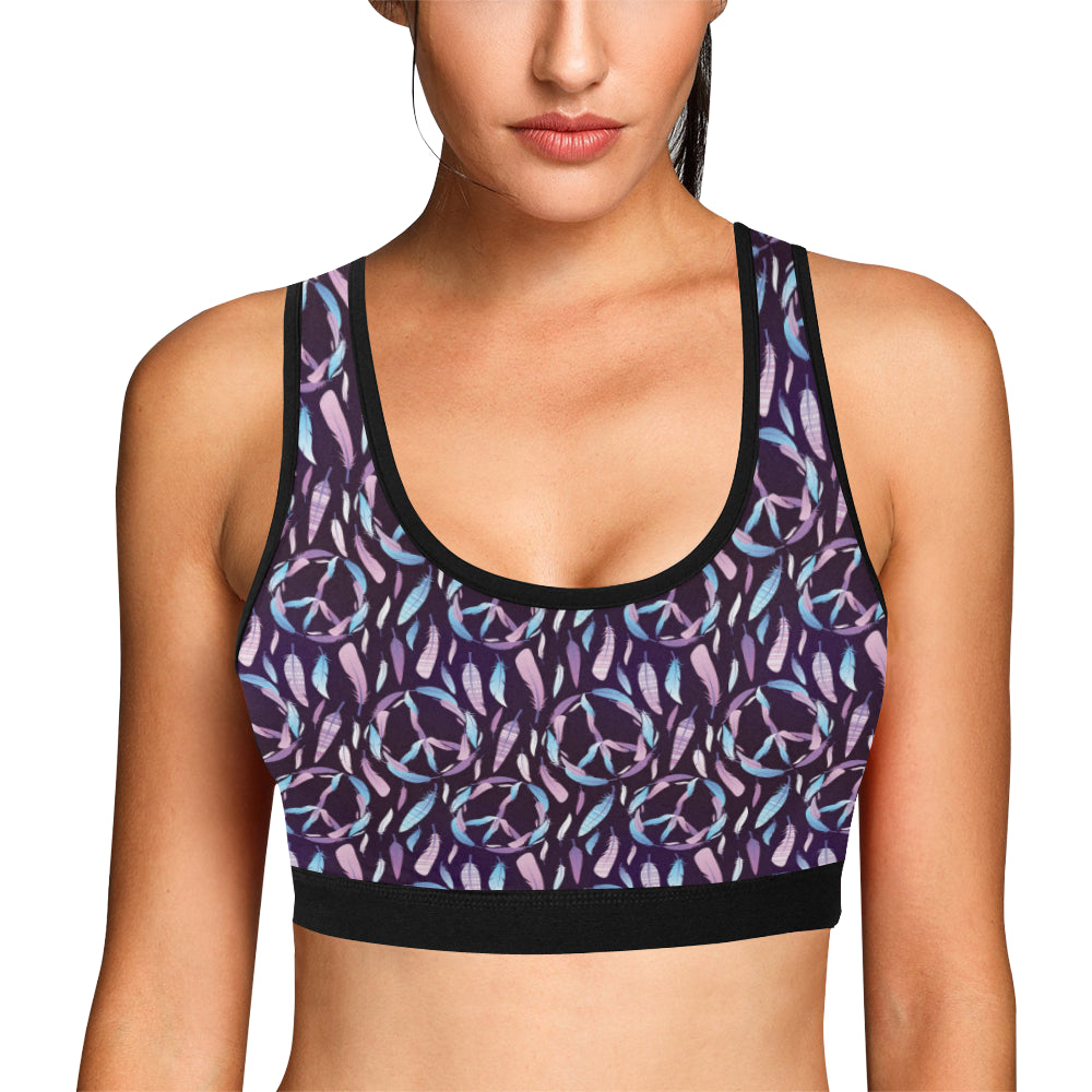 Peace Sign Feather Design Print Sports Bra