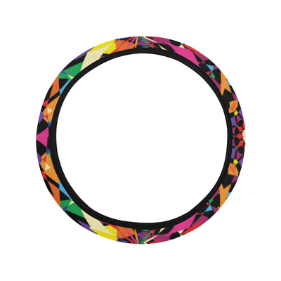 Kaleidoscope Pattern Print Design 02 Steering Wheel Cover with Elastic Edge