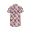 Peace Sign Patchwork Design Print Men's Short Sleeve Button Up Shirt