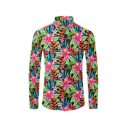 Heliconia Pattern Print Design HL02 Men's Long Sleeve Shirt