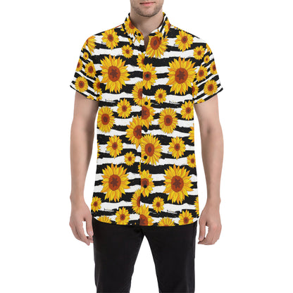 Sunflower Pattern Print Design SF010 Men's Short Sleeve Button Up Shirt