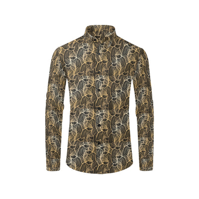 Elegant Gold leaf Print Men's Long Sleeve Shirt