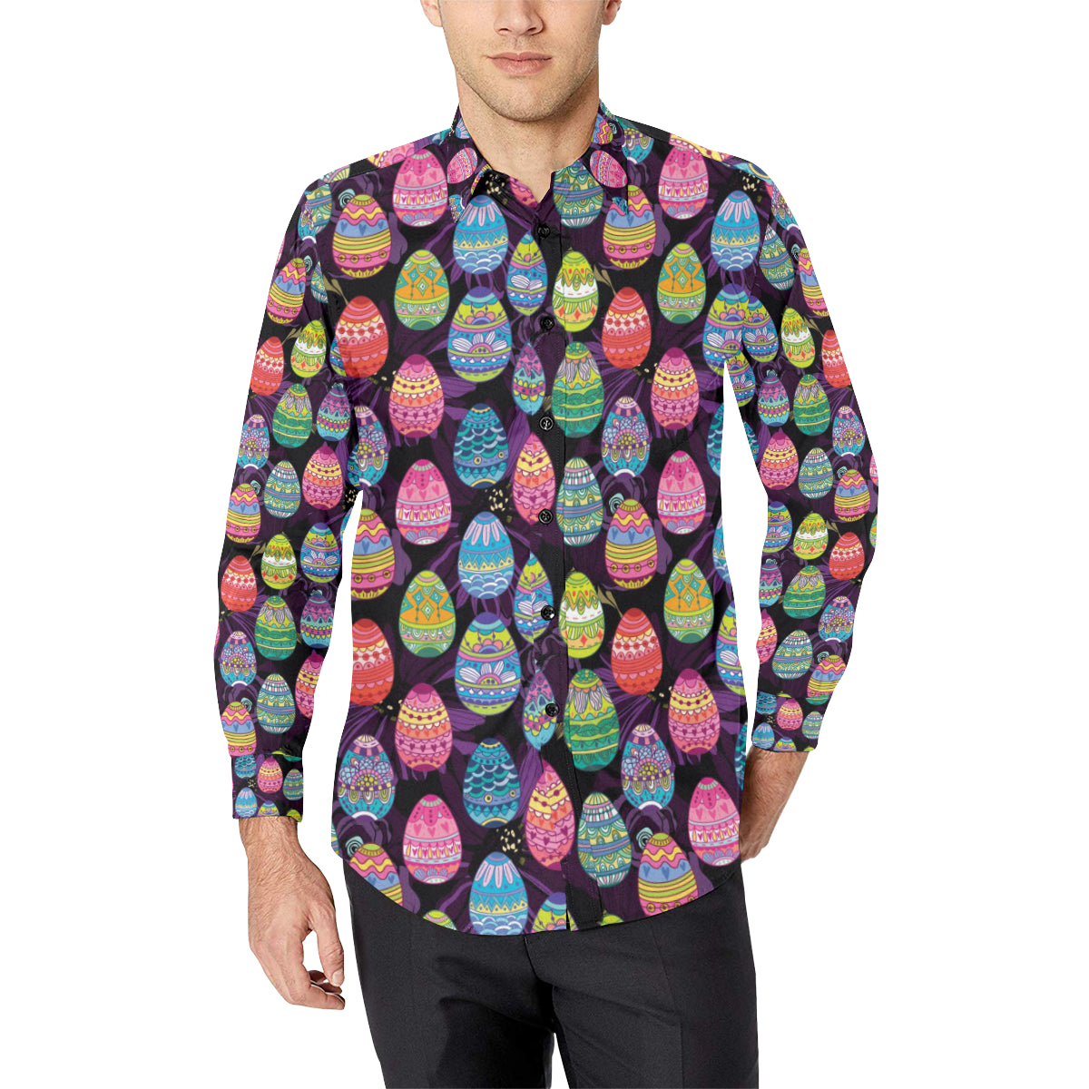 Easter Eggs Pattern Print Design RB08 Men's Long Sleeve Shirt