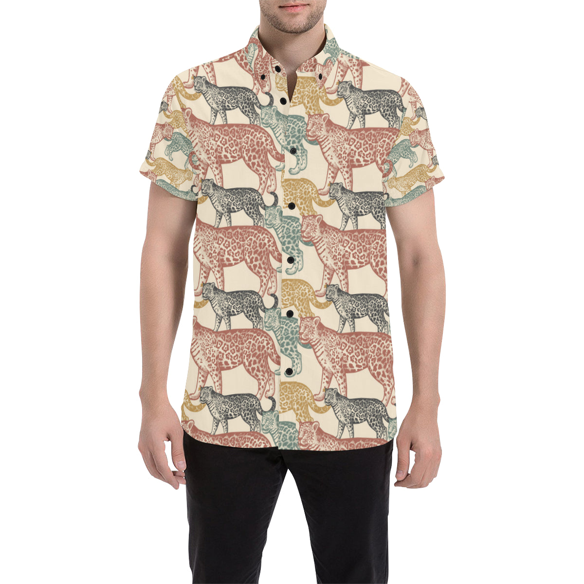 Jaguar Pattern Print Design 01 Men's Short Sleeve Button Up Shirt