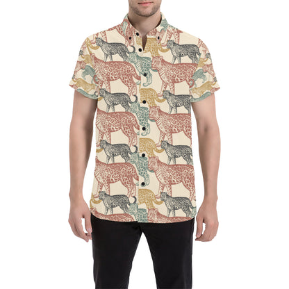 Jaguar Pattern Print Design 01 Men's Short Sleeve Button Up Shirt