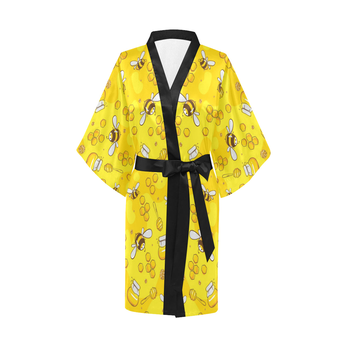 Bee Pattern Print Design BEE01 Women's Short Kimono