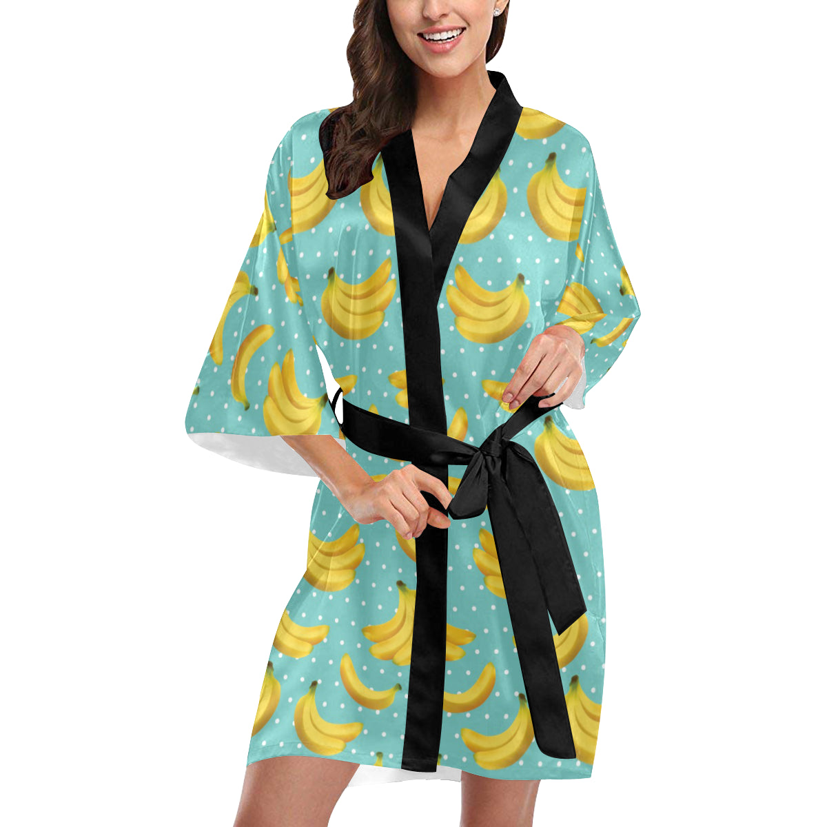 Banana Pattern Print Design BA02 Women's Short Kimono