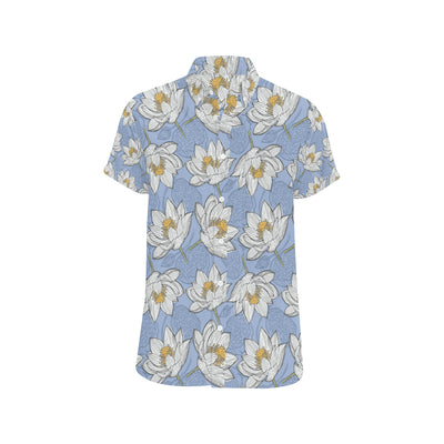 Lotus Pattern Print Design 04 Men's Short Sleeve Button Up Shirt