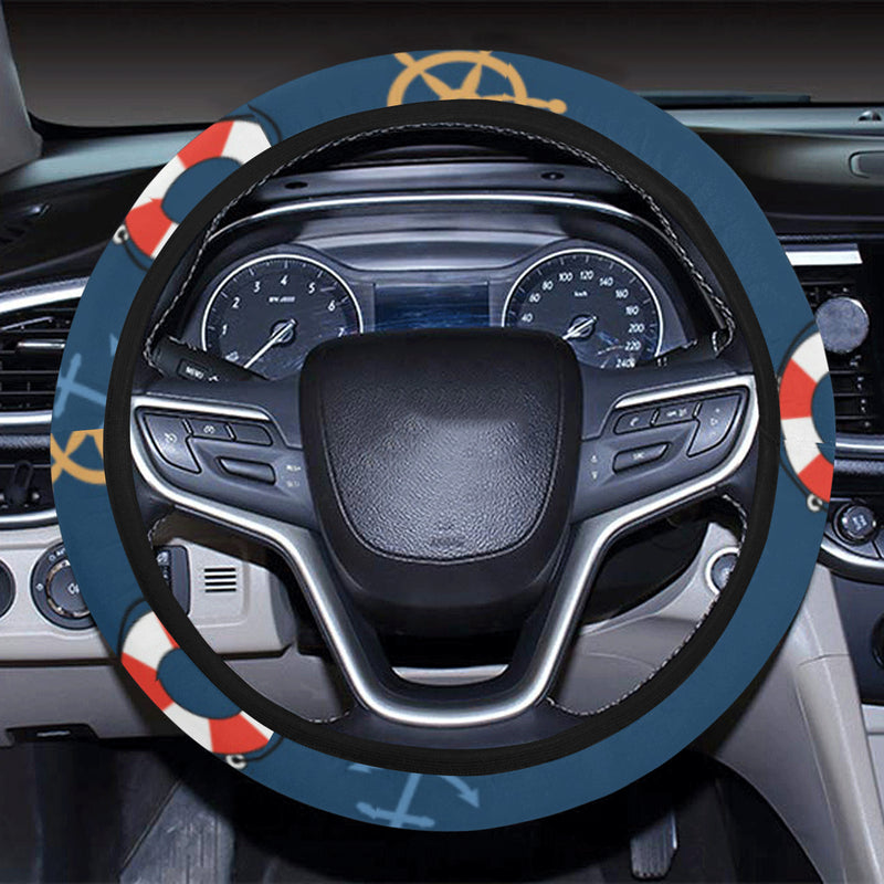 Nautical Pattern Print Design A06 Steering Wheel Cover with Elastic Edge
