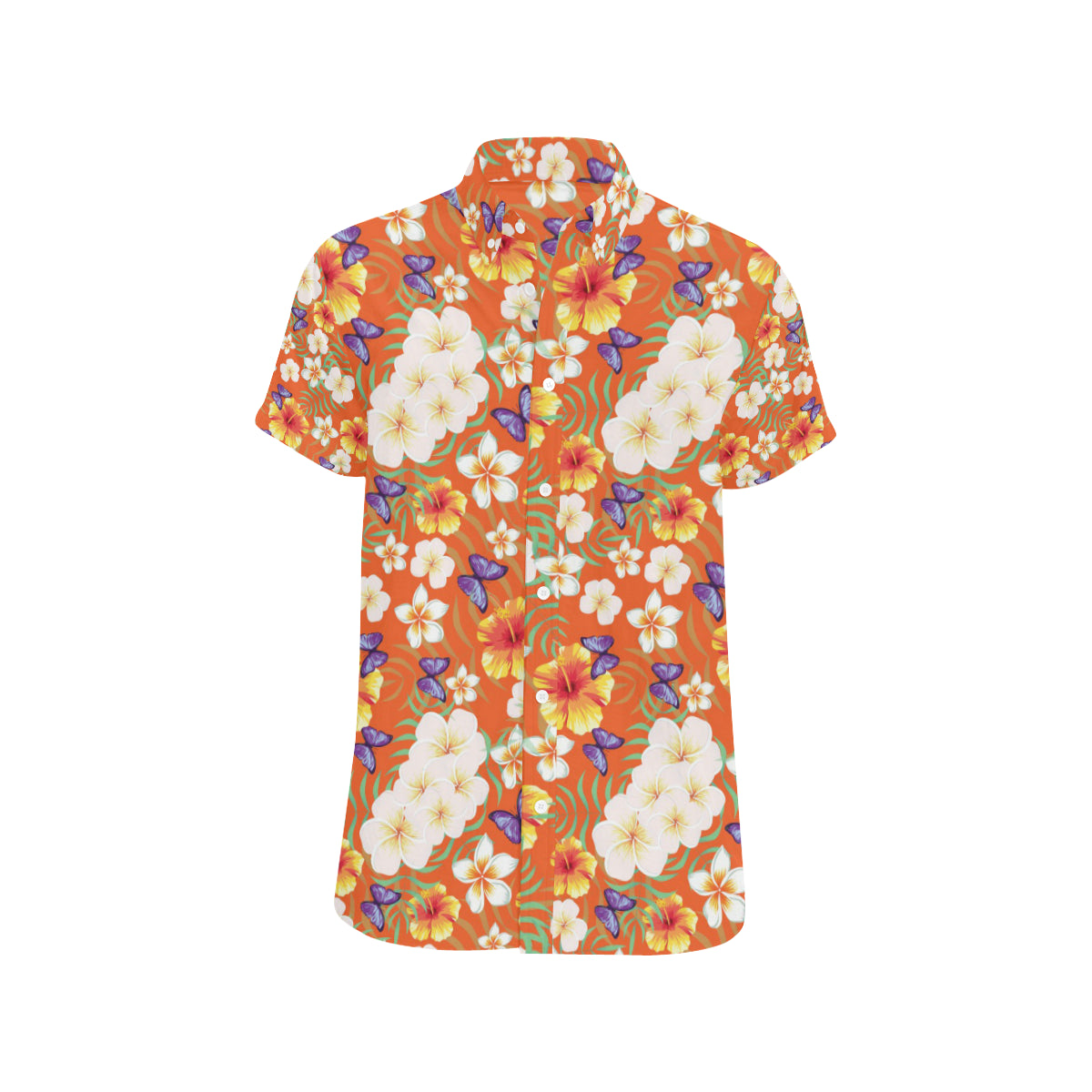 Tropical Flower Pattern Print Design TF027 Men's Short Sleeve Button Up Shirt