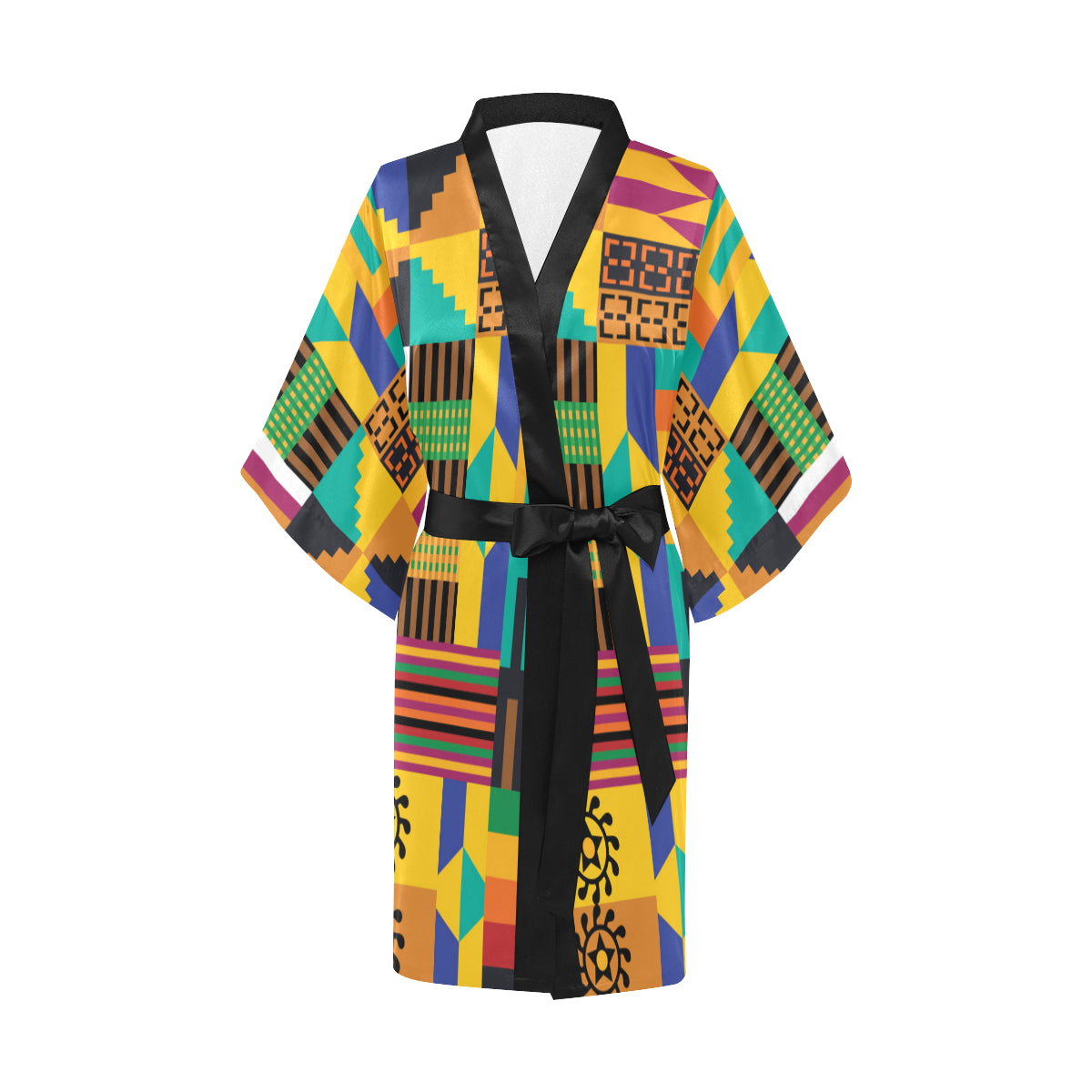 Kente Pattern Print Design 03 Women's Short Kimono