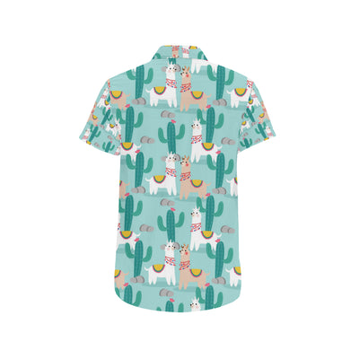 Llama Cactus Pattern Print Design 08 Men's Short Sleeve Button Up Shirt