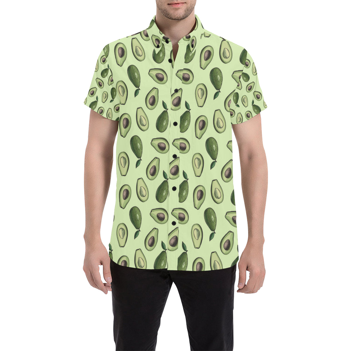 Avocado Pattern Print Design 02 Men's Short Sleeve Button Up Shirt