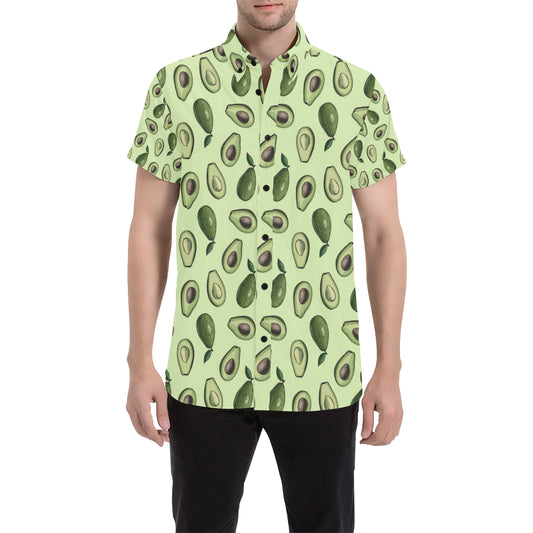 Avocado Pattern Print Design 02 Men's Short Sleeve Button Up Shirt