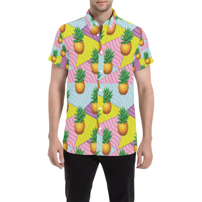 Pineapple Pattern Print Design PP05 Men's Short Sleeve Button Up Shirt