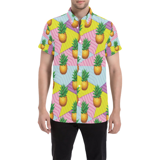 Pineapple Pattern Print Design PP05 Men's Short Sleeve Button Up Shirt