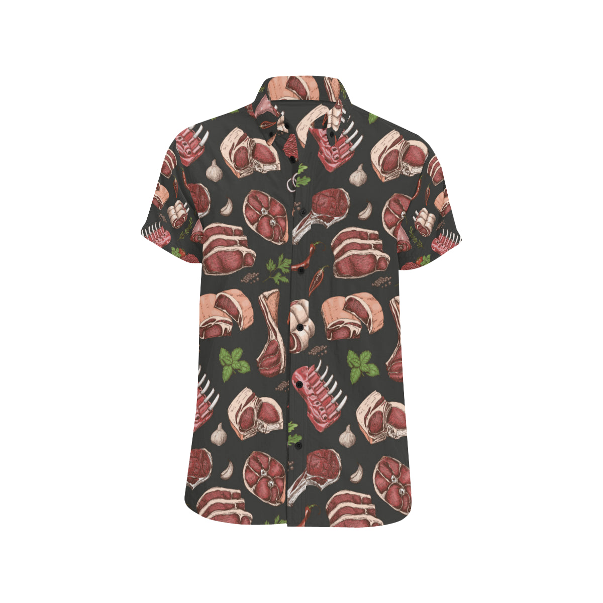 Meat Pattern Print Design 02 Men's Short Sleeve Button Up Shirt