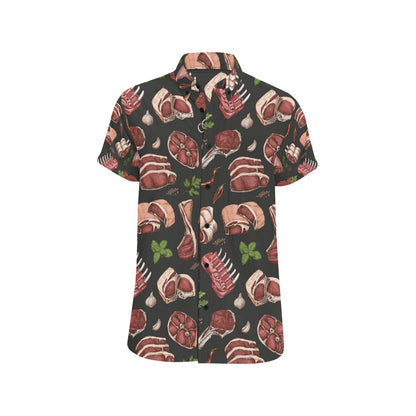 Meat Pattern Print Design 02 Men's Short Sleeve Button Up Shirt