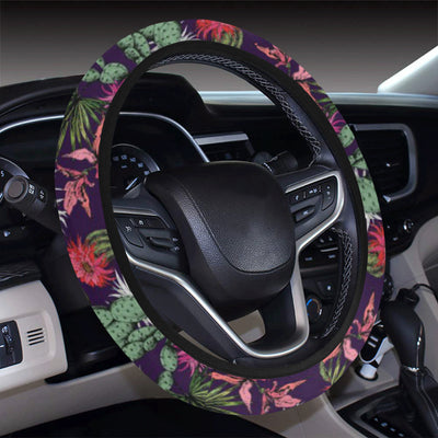 Cactus Pattern Print Design 08 Steering Wheel Cover with Elastic Edge