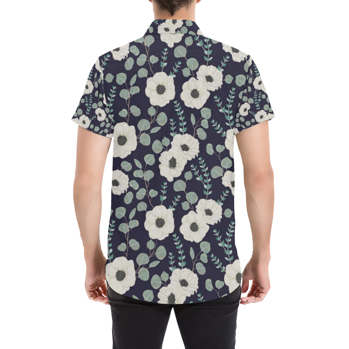 Anemone Pattern Print Design AM01 Men's Short Sleeve Button Up Shirt