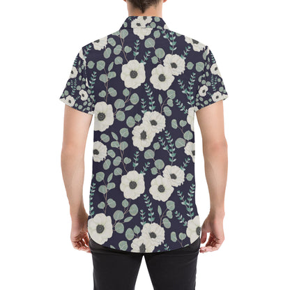 Anemone Pattern Print Design AM01 Men's Short Sleeve Button Up Shirt