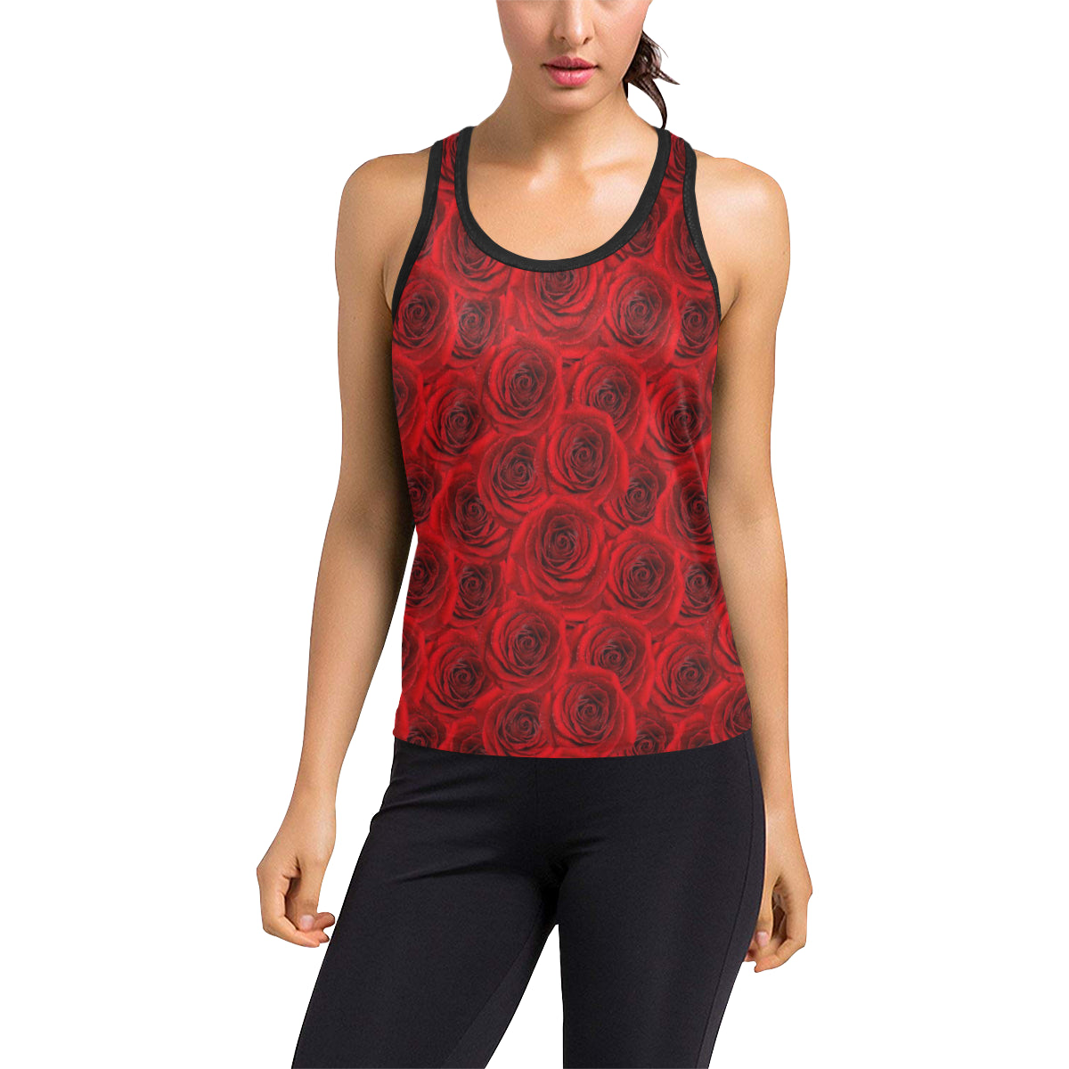Rose Red Pattern Print Design RO04 Women's Racerback Tank Top