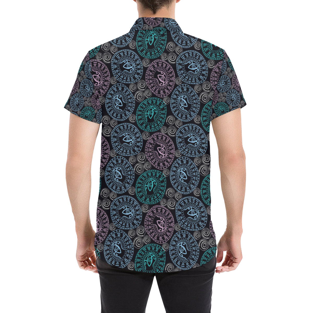 Eye of Horus Ethnic Pattern Men's Short Sleeve Button Up Shirt
