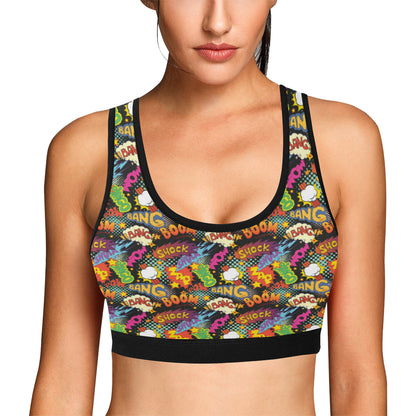 Comic Book Pattern Print Design 01 Sports Bra