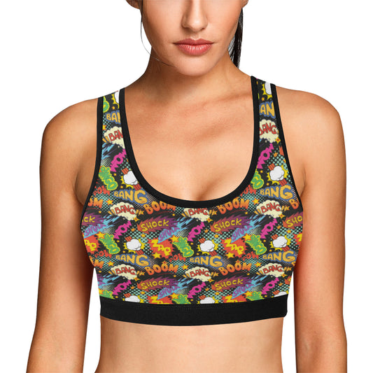 Comic Book Pattern Print Design 01 Sports Bra