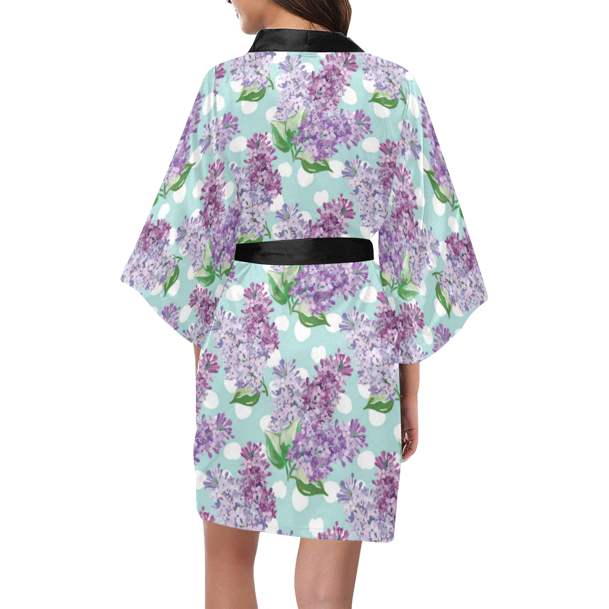 Lilac Pattern Print Design 02 Women's Short Kimono