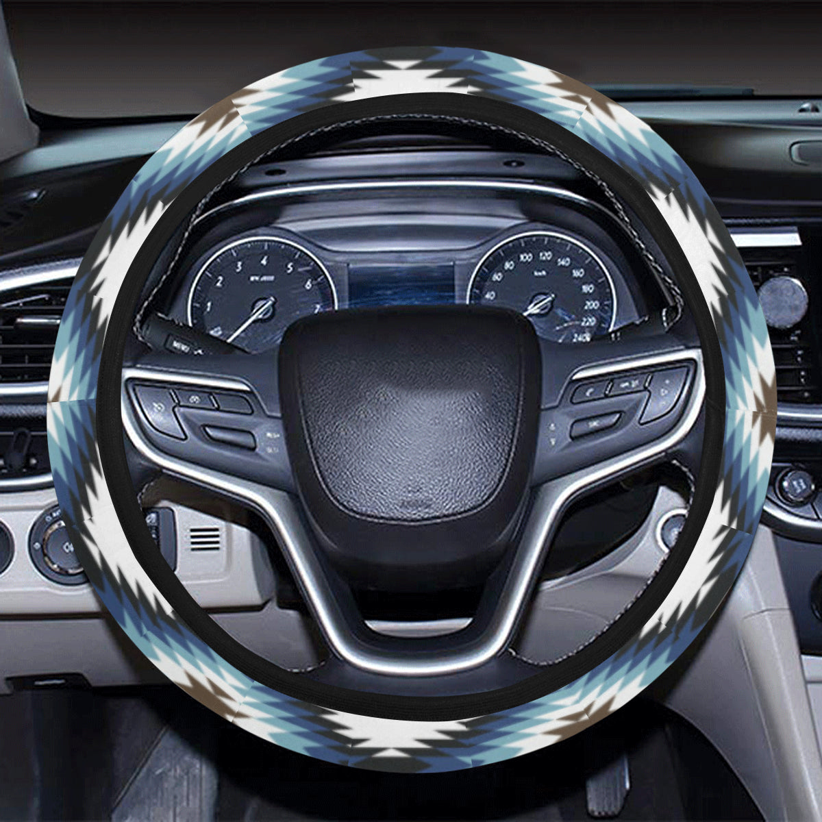 Navajo Dark Blue Print Pattern Steering Wheel Cover with Elastic Edge